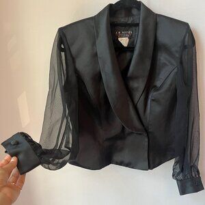 Black Satin Evening Structured suit blouse with Organzasleeves